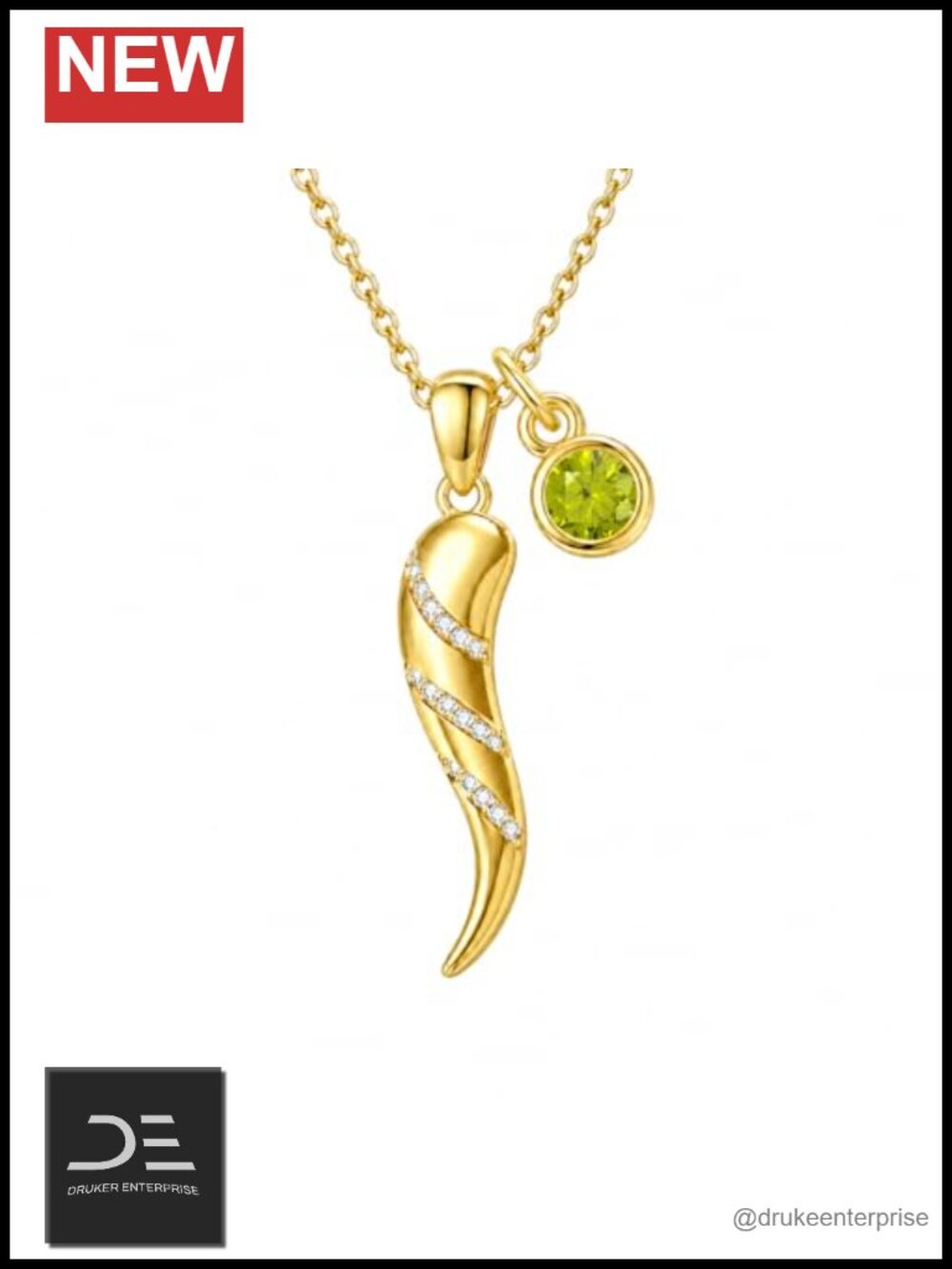 14K Gold Plated Italian Horn Necklace Birthstone Pendant Good Luck
